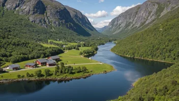 Et malerisk landskap av Vaksdal kommune med fjell og daler