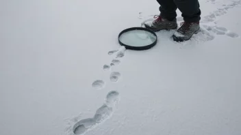 En person som etterforsker et åsted ved å følge fotspor i snøen.