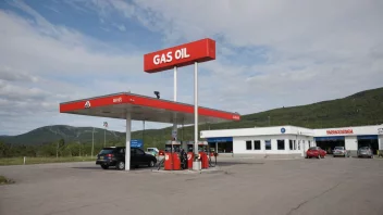 En bensinstasjon med et skilt som sier 'gassolje' på norsk