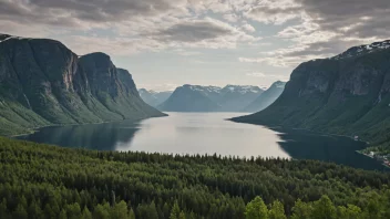 En åndeløs utsikt over Belvika, som viser dets naturlige skjønnhet med fjorder, skog og fjell