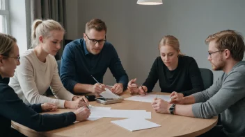 En gruppe mennesker fra ulike nordiske land samlet rundt et bord, arbeider sammen på et prosjekt.