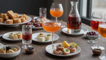 Et tradisjonelt norsk aperitiff eller drikke, servert med små retter og glass.