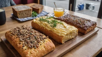 En smørbrødliste på et bord i en koselig kafé, med ulike typer smørbrød oppført.