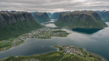 En naturskjønn bygd i Nord-Norge omgitt av fjell og innsjøer