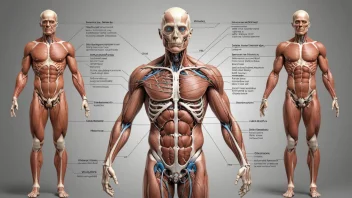 Et bilde som viser den komplekse strukturen til menneskekroppen, med forskjellige organer og systemer merket og illustrert i detalj.