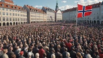 En stor gruppe mennesker samlet i en byplass, symboliserer en nasjonal mobilisering.