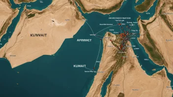 Kart over Kuwait, som viser dets beliggenhet i den Persiske Gulfregionen.