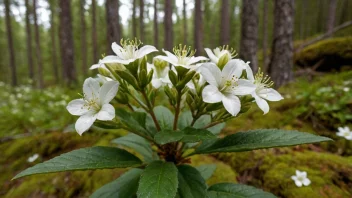 En betla med hvite blomster i en norsk skog.