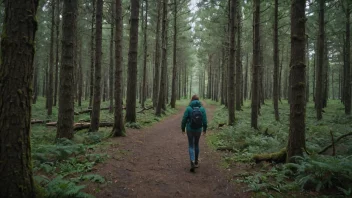 En person som går forsiktig gjennom en skog.