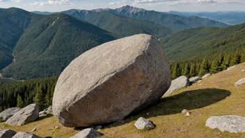 En stor stein på et fjell med en vakker utsikt