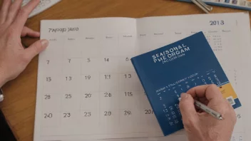 En person som holder et sesongopplegg, med en kalender eller en tidsplan i bakgrunnen.