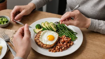 En person som spiser et måltid med en balansert mengde fett