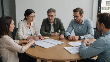 En gruppe mennesker som sitter rundt et bord, planlegger og diskuterer et prosjekt.