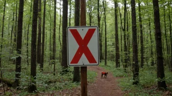 Et skilt i en skog som indikerer et fangstforbud for å beskytte dyrepopulasjoner.