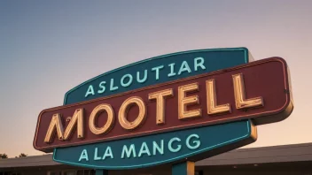 Et motelskilt med en tydelig linje som markerer begynnelsen på motelområdet.