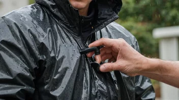 En person holder en vannavvisende spray og påfører den på en jakke for å gjøre den vannavvisende