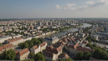 Et malerisk landskap av et omegn med rullende åser og bygninger i bakgrunnen.