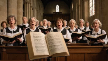 En salmebok eller et kor som synger i en kirke, symboliserer ordet salme