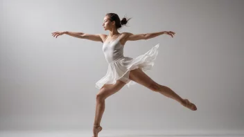 En danser i luften, med armene og benene utstrakt i en flytende bevegelse.