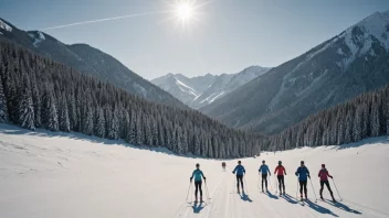 Personer som går på skiturer i fjellet.