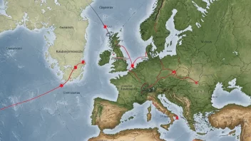 Et kart som viser flere utenlandsruter i Europa