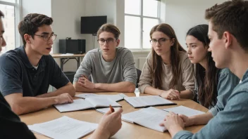 En gruppe studenter i diskusjon.