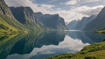 Et idyllisk landskap av Beisfjords i Norge, med en rolig fjord og omkringliggende fjell.