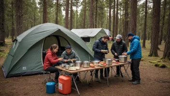 Et stormkjøkken oppsett i en campingmiljø.