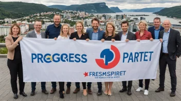 En gruppe mennesker som støtter Fremskrittspartiet i Norge.