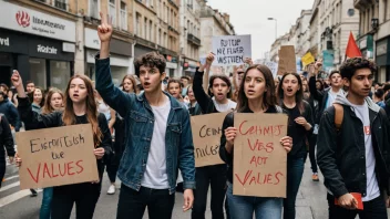 En gruppe unge mennesker som protesterer i gatene.