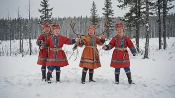 En gruppe samebarn som leker sammen i et vinterlandskap.