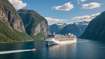 Et cruiseskip som seiler gjennom en fjord i Norge.