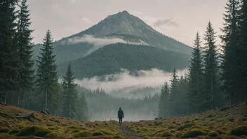 En person som opplever villmarken i et fredelig skoglandskap.