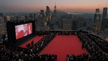 En filmpremiere med rød løper og et stort publikum.