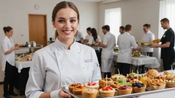 En cateringansatt som serverer mat og drikke