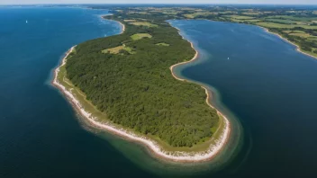 Flyfoto av Limfjorden, en unik kystlinje og fjord i Danmark.