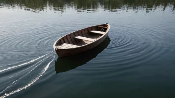 En fredelig innsjøscene med en båt i sentrum, omgitt av små bølger på vannet.