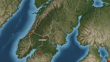 Et kart over Norge med et kors-symbol lagt over, som representerer det kulturelle og religiøse fellesskapet av kristne innenfor Norges grenser.