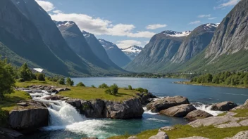 En vakker fjord i Norge med bratte fjell og fosser