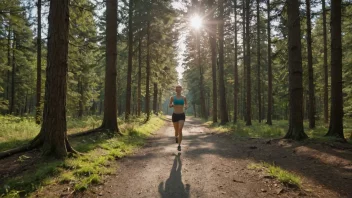 En person som jogger på en sti i skogen.