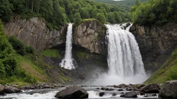 Gislefoss er et vakkert fossefall som ligger i Norge, omgitt av frodig vegetasjon og rolige landskap.