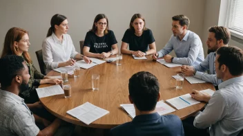 En gruppe mennesker fra ulike bakgrunner samlet rundt et bord, diskuterer politikk og prinsipper.