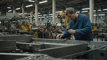 En metallarbeider på en fabrikk, som arbeider med metall.