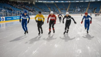 Et bilde av en gruppe utøvere som deltar i et skøyterenn på en isbane.