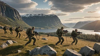 En norsk militær enhet i aksjon, med en bakgrunn av et norsk landskap.