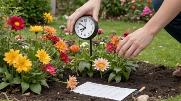 En person planter blomster i en hage under idealtiden på året.