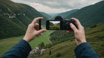 En fotograf tar et bilde av et vakkert landskap