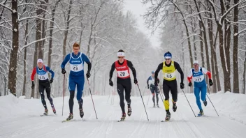 En gruppe langrennsløpere som konkurrerer i et løp.