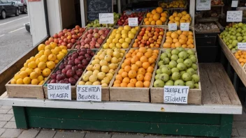 En fruktstand med sesongbetonte frukter, som illustrerer begrepet sesongbetont.