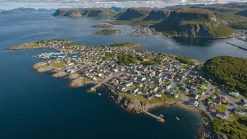 Flyfoto av Brønnøysund, en kystby i Norge